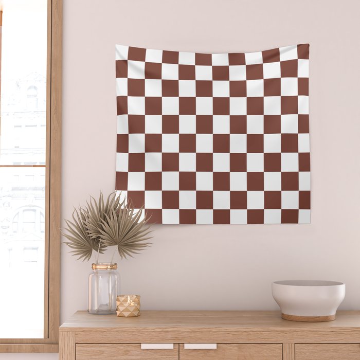 Checkered (Brown & White Pattern) Wall Tapestry Gallery Image 2