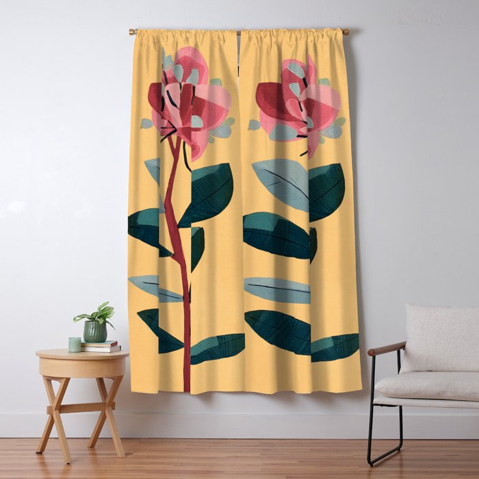Rose Stem with Dusty Blue Leaves Window Curtain Gallery Image 5