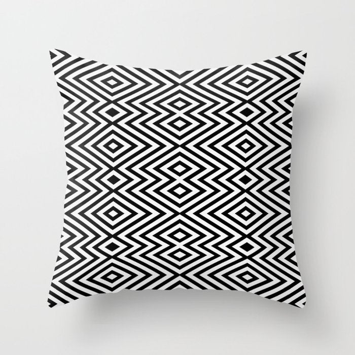 Boho Western Geometric Pattern VIII Black and White Throw Pillow Gallery Image 1