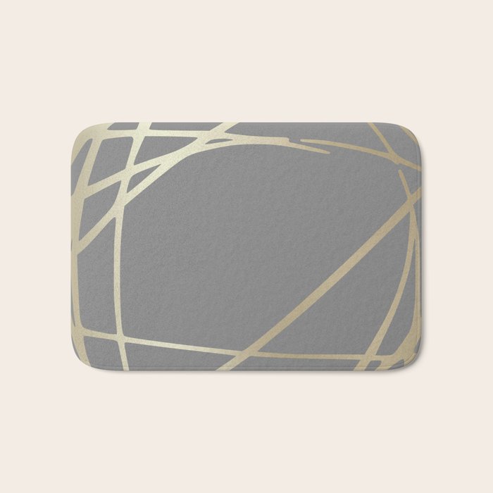Gold and Gray Circles and Swirls Striped Abstract Pattern Bath Mat Gallery Image 1