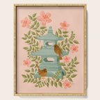 Serene Pagoda with Blossoms and Birds Serving Tray Gallery Image 1