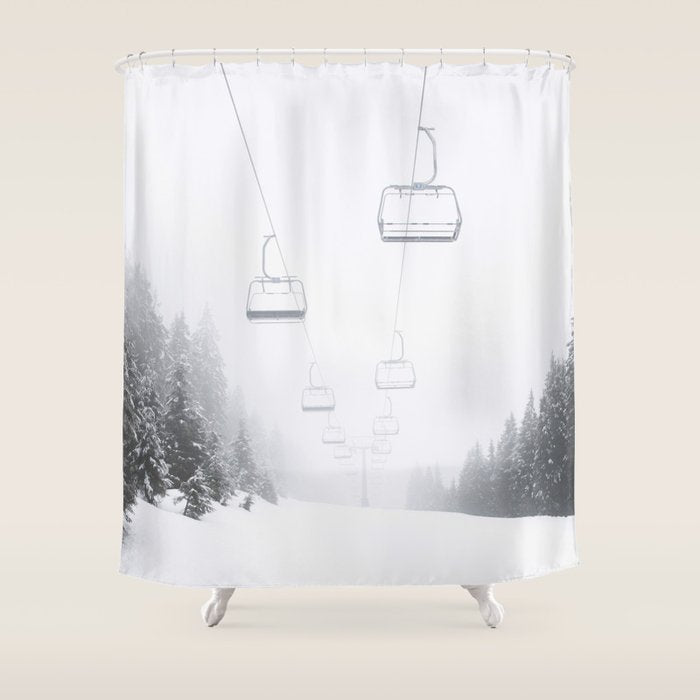 Winter Ski Lift - Chairlift  Shower Curtain Gallery Image 1