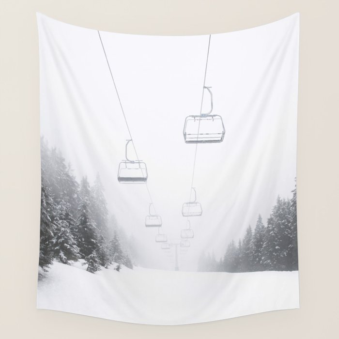 Winter Ski Lift - Chairlift  Wall Tapestry Gallery Image 4