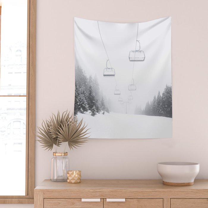 Winter Ski Lift - Chairlift  Wall Tapestry Gallery Image 2