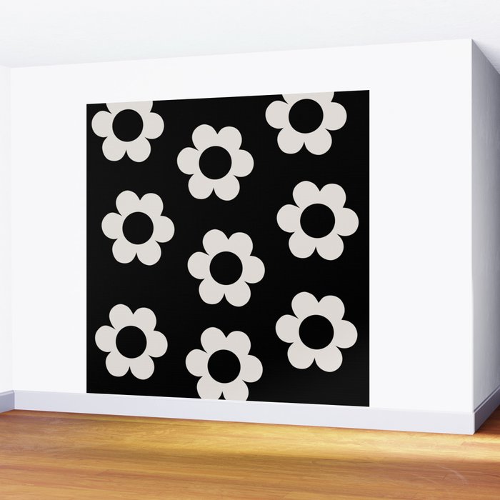 Les Fleurs | 02 - Flower Print Black And White Retro Flowers Wall Art Modern Decor Abstract Wall Mural Gallery Image 2