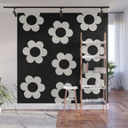 Les Fleurs | 02 - Flower Print Black And White Retro Flowers Wall Art Modern Decor Abstract Wall Mural Gallery Image 1