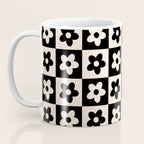 90s flowers checkers cream and black Coffee Mug Gallery Image 3
