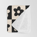 90s flowers checkers cream and black Throw Blanket Gallery Image 3