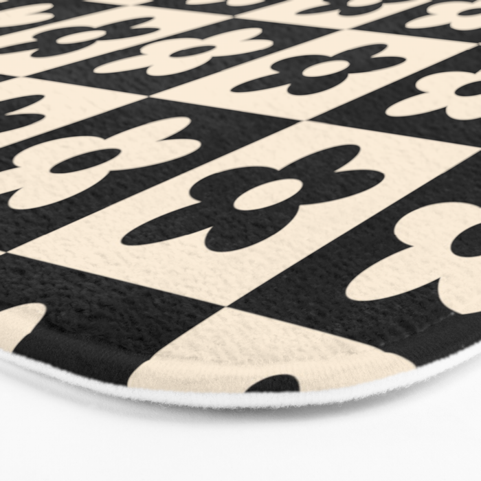 90s flowers checkers cream and black Bath Mat Gallery Image 3