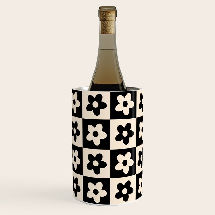 90s flowers checkers cream and black Wine Chiller Gallery Image 2