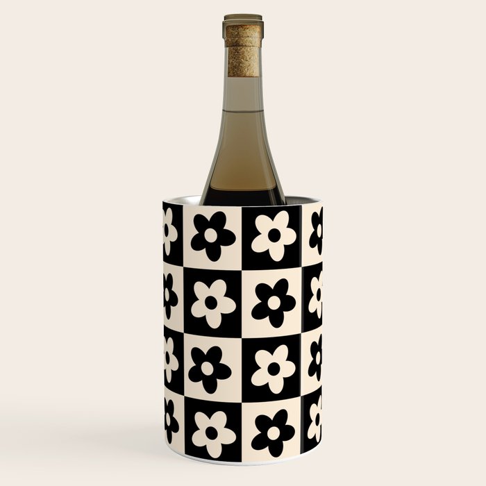 90s flowers checkers cream and black Wine Chiller Gallery Image 1