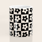 90s flowers checkers cream and black Coffee Mug Gallery Image 4