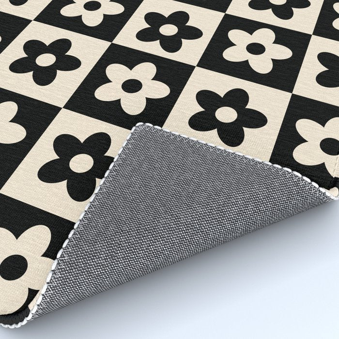 90s flowers checkers cream and black Rug Gallery Image 4