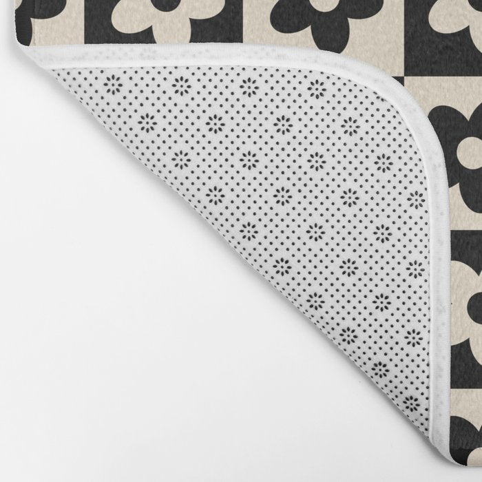90s flowers checkers cream and black Bath Mat Gallery Image 2