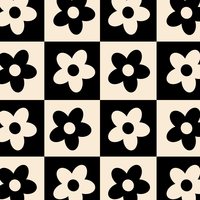 90s flowers checkers cream and black Coffee Mug Gallery Image 2