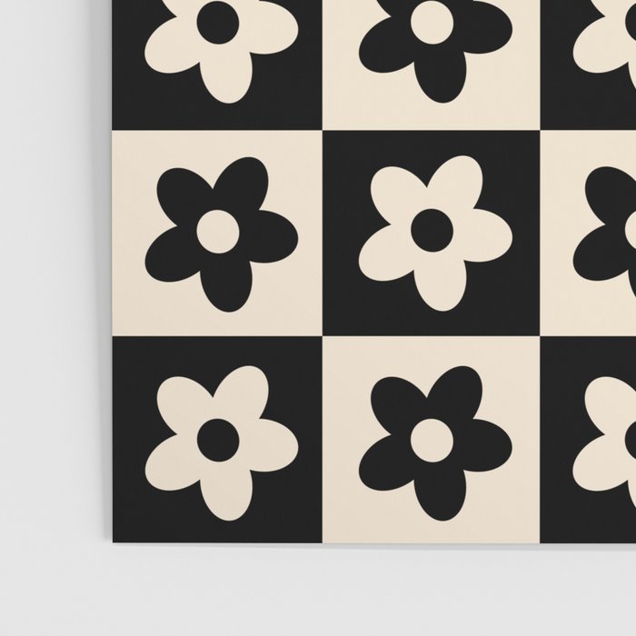 90s flowers checkers cream and black Poster Gallery Image 3