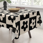 90s flowers checkers cream and black Tablecloth Gallery Image 3