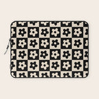 90s flowers checkers cream and black Laptop Sleeve Gallery Image 1