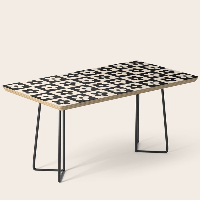 90s flowers checkers cream and black Coffee Table Gallery Image 1