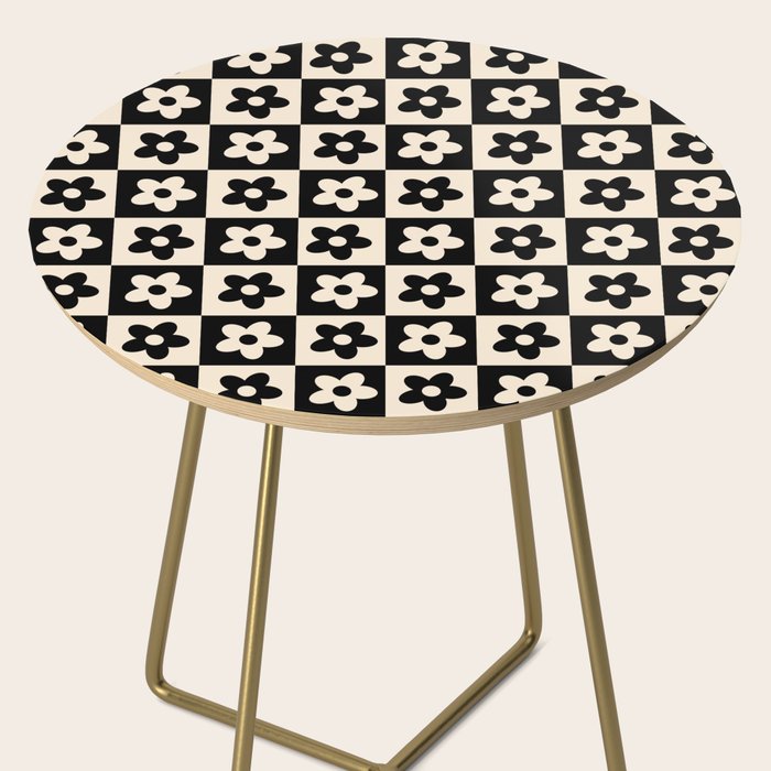 90s flowers checkers cream and black Side Table Gallery Image 2