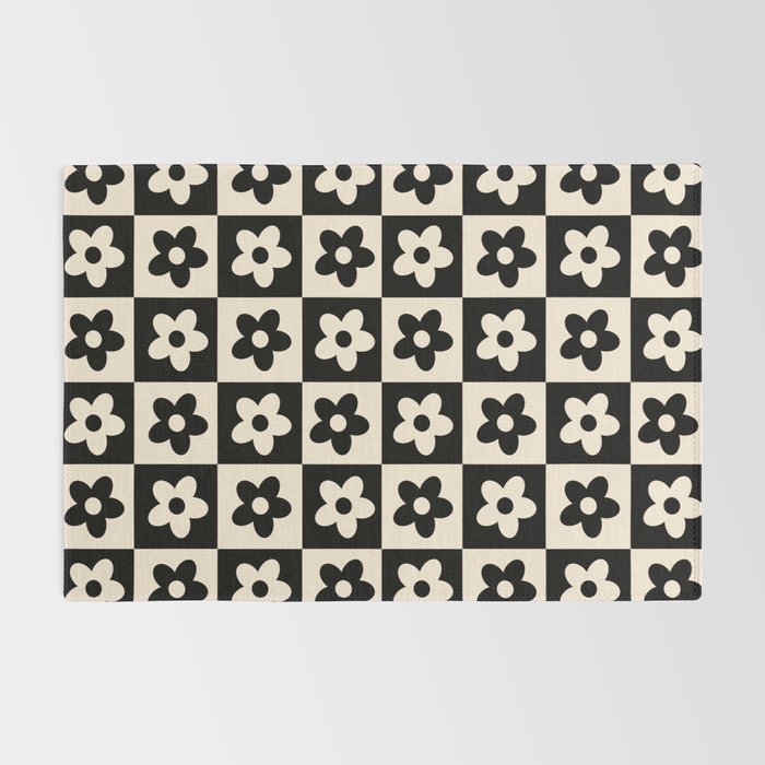 90s flowers checkers cream and black Rug Gallery Image 2