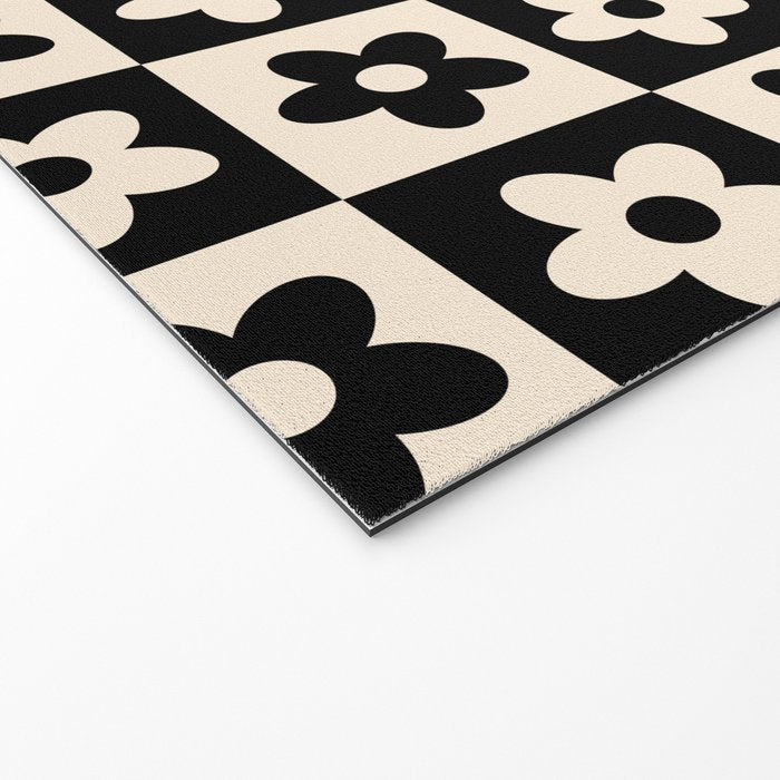 90s flowers checkers cream and black Welcome Mat Gallery Image 2
