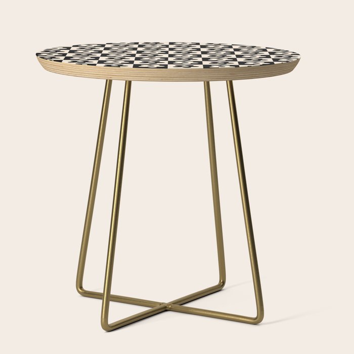 90s flowers checkers cream and black Side Table Gallery Image 1