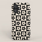 90s flowers checkers cream and black iPhone Case Gallery Image 1