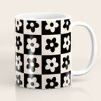 90s flowers checkers cream and black Coffee Mug Gallery Image 1