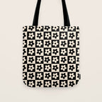 90s flowers checkers cream and black Tote Bag Gallery Image 1
