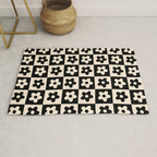 90s flowers checkers cream and black Rug Gallery Image 1