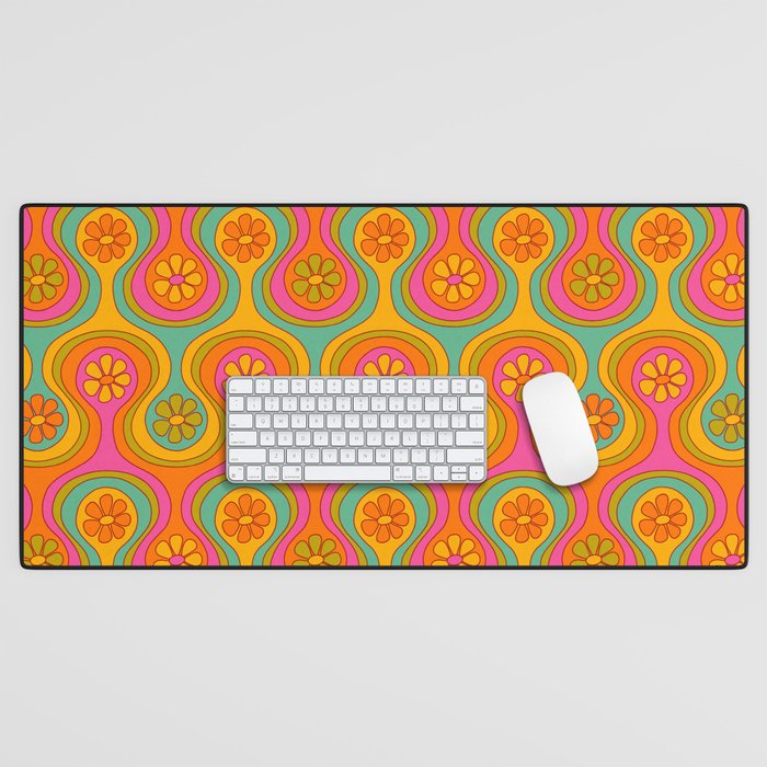 Groovy 60s Midcentury Modern Flower Pattern Desk Mat Gallery Image 1
