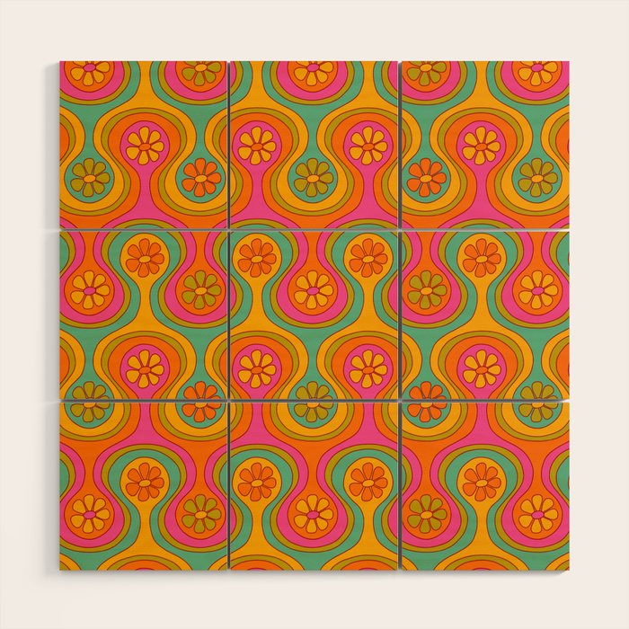 Groovy 60s Midcentury Modern Flower Pattern Wood Wall Art Gallery Image 1