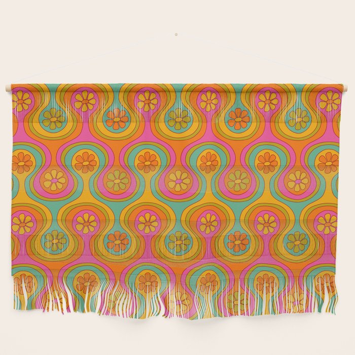 Groovy 60s Midcentury Modern Flower Pattern Wall Hanging Gallery Image 1
