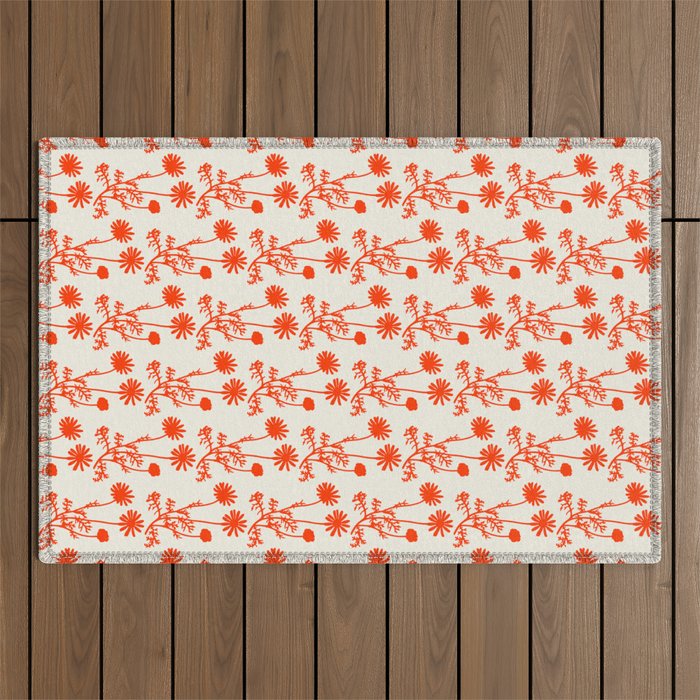 Wild Daisies Petite Botanical Floral Pattern in Orange Outdoor Rug Gallery Image 1