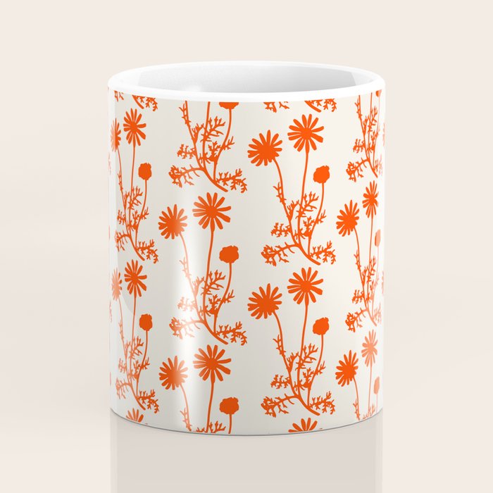 Wild Daisies Petite Botanical Floral Pattern in Orange Coffee Mug Gallery Image 4