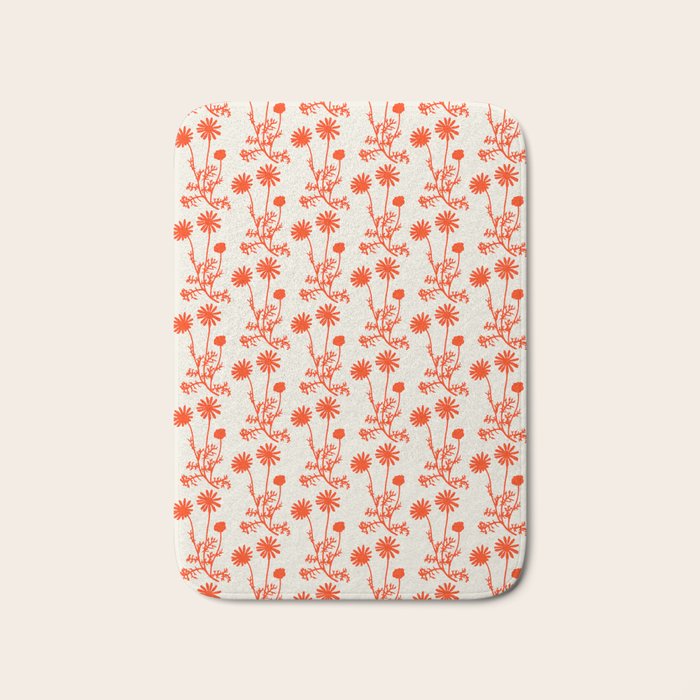 Wild Daisies Petite Botanical Floral Pattern in Orange Bath Mat Gallery Image 1
