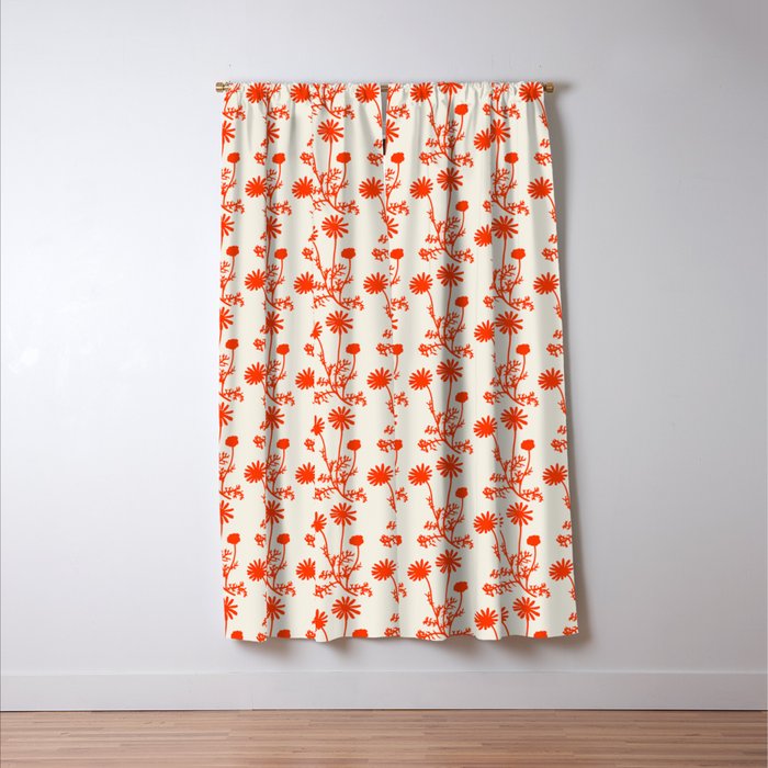 Wild Daisies Petite Botanical Floral Pattern in Orange Window Curtain Gallery Image 3