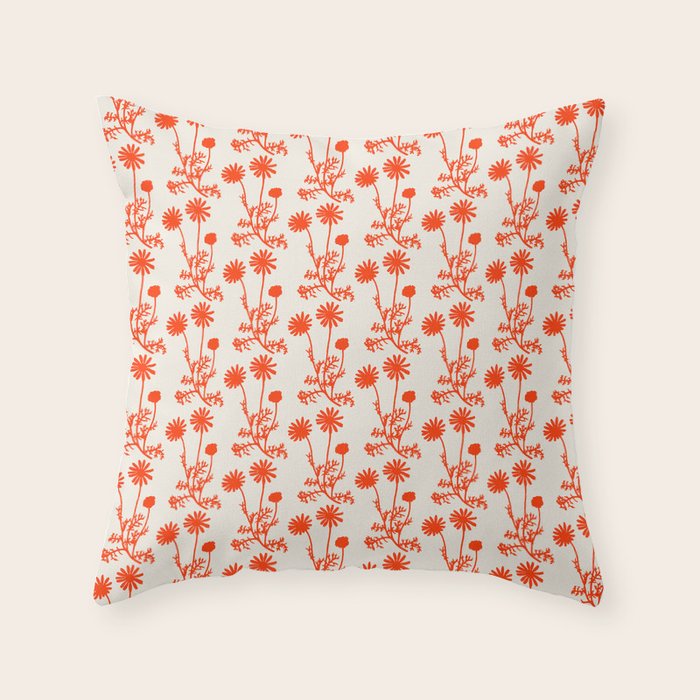 Wild Daisies Petite Botanical Floral Pattern in Orange Throw Pillow Gallery Image 6
