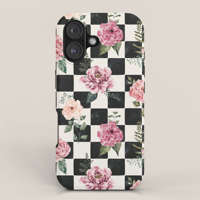 Moonlit Hollow Vintage Checkered Floral iPhone Case Gallery Image 1