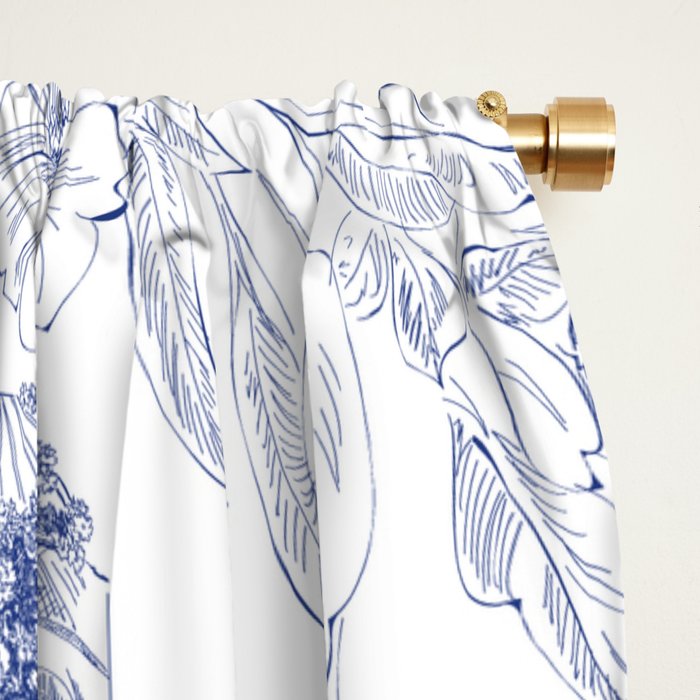 Toile de Jouy Vintage French Navy Blue White Pastoral Floral Pattern Window Curtain Gallery Image 2