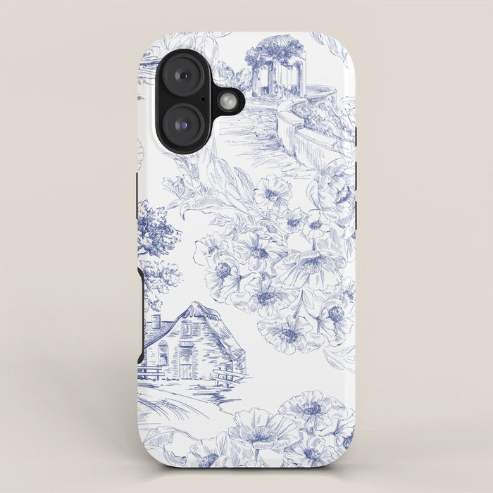 Toile de Jouy Vintage French Navy Blue White Pastoral Floral Pattern iPhone Case Gallery Image 1