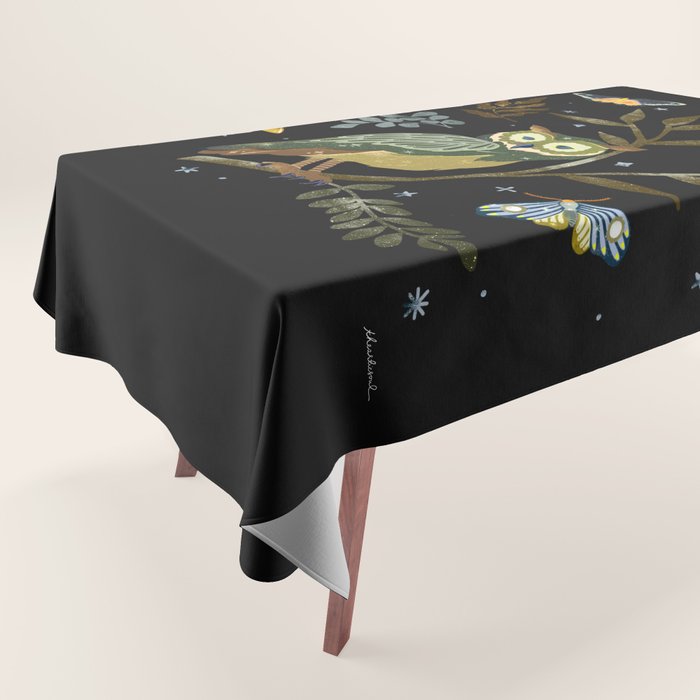 Moonlit Owl and Fluttering Moths Tablecloth Gallery Image 1