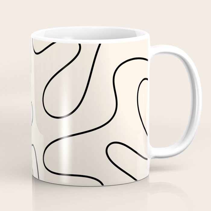 Squiggle Abstract Minimalist Modern Pattern in Black and Almond Cream Coffee Mug Gallery Image 1