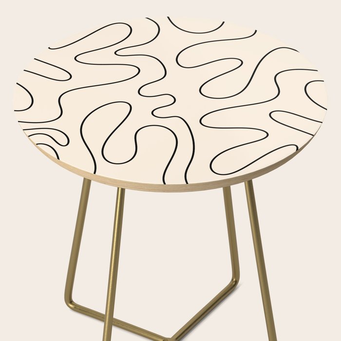 Squiggle Abstract Minimalist Modern Pattern in Black and Almond Cream Side Table Gallery Image 2