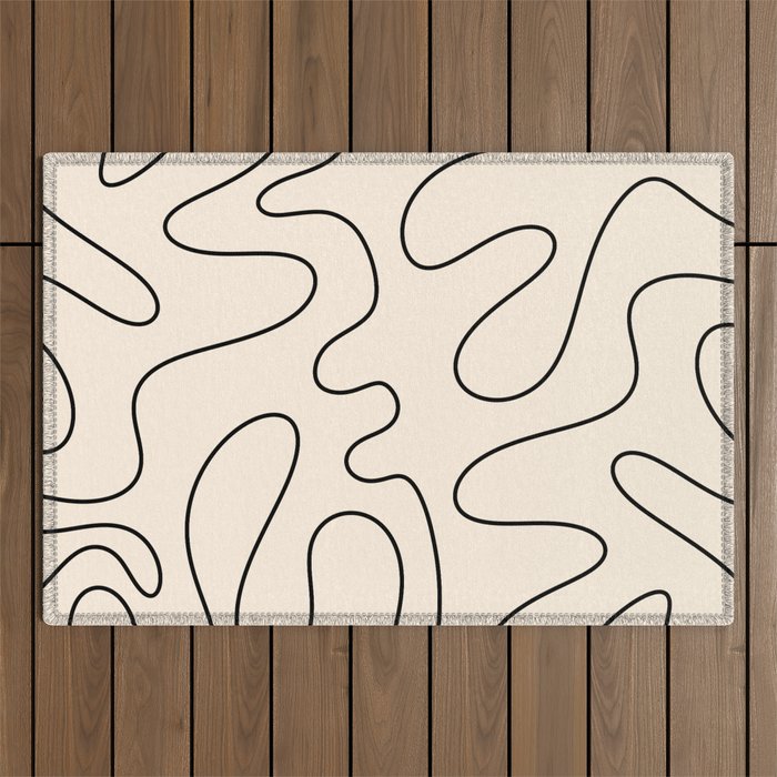 Squiggle Abstract Minimalist Modern Pattern in Black and Almond Cream Outdoor Rug Gallery Image 1