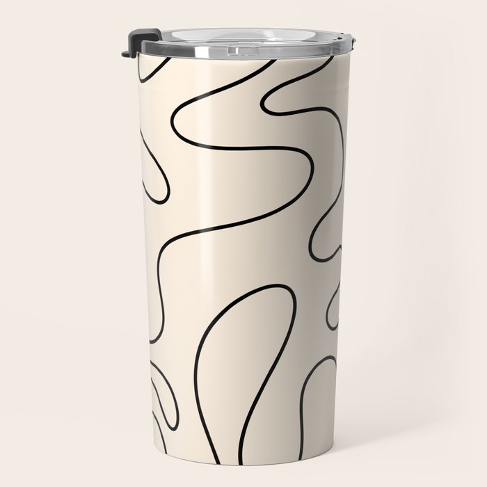 Squiggle Abstract Minimalist Modern Pattern in Black and Almond Cream Travel Mug Gallery Image 3