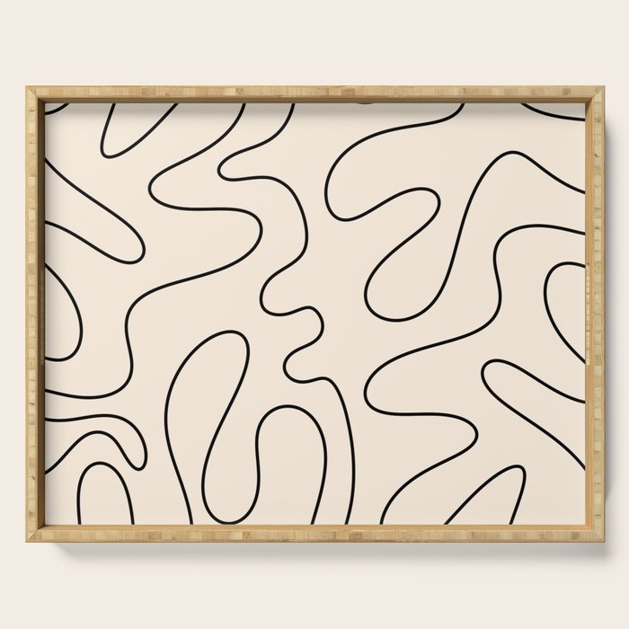 Squiggle Abstract Minimalist Modern Pattern in Black and Almond Cream Serving Tray Gallery Image 1