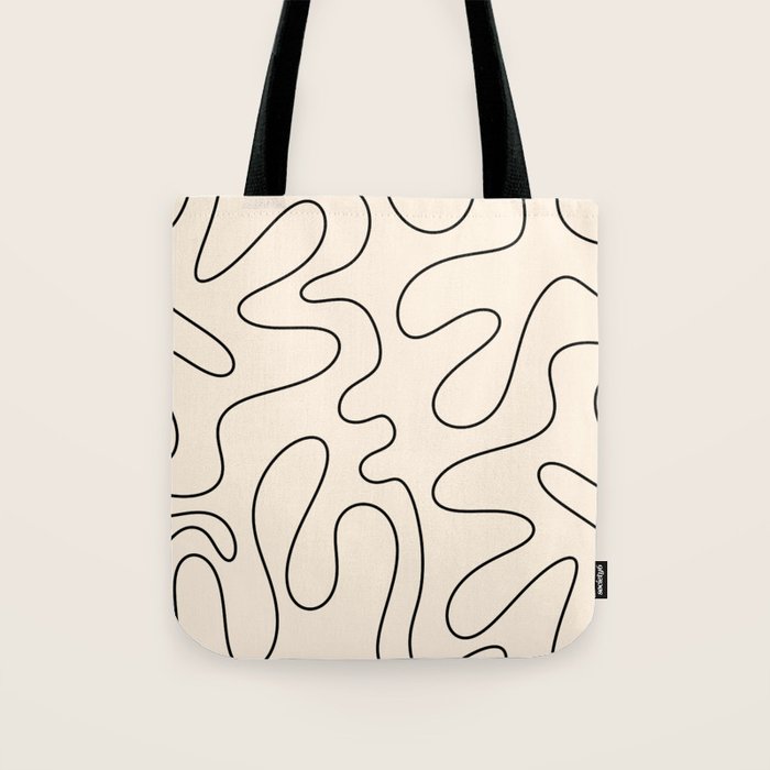 Squiggle Abstract Minimalist Modern Pattern in Black and Almond Cream Tote Bag Gallery Image 1