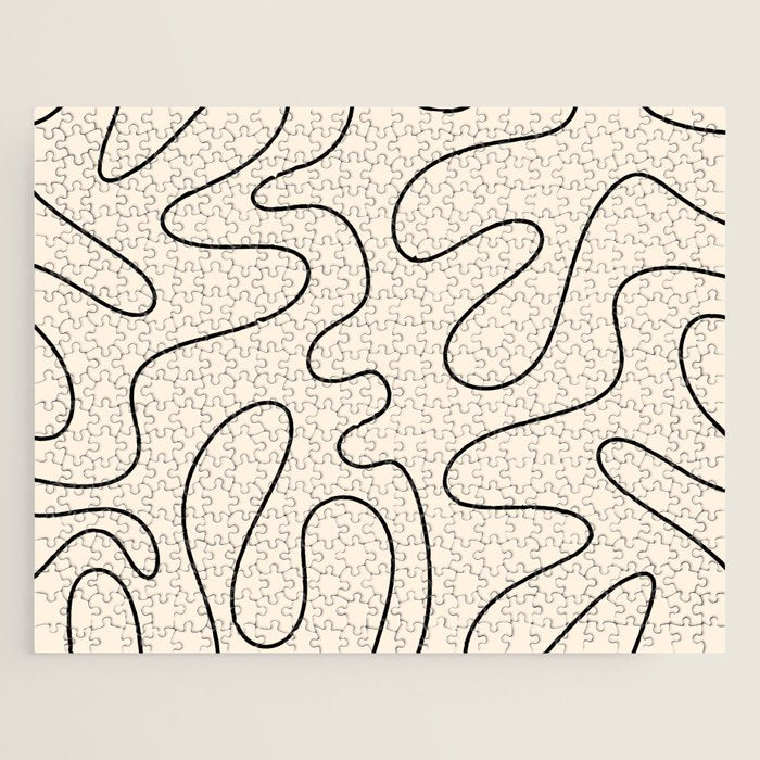 Squiggle Abstract Minimalist Modern Pattern in Black and Almond Cream Jigsaw Puzzle Gallery Image 1